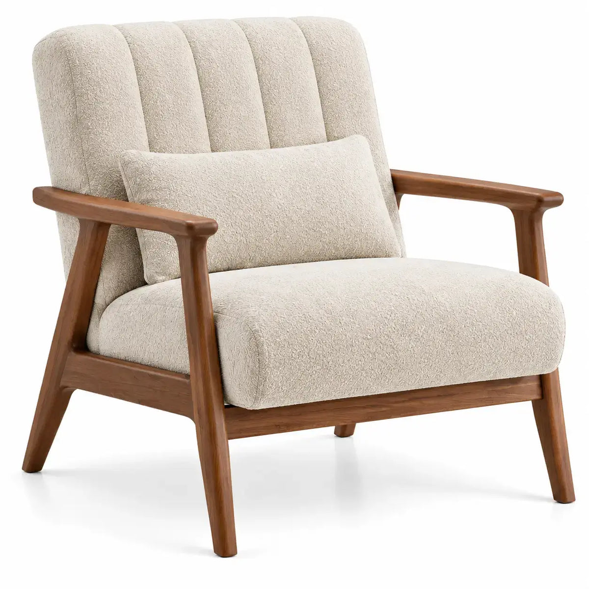 Sillón con estructura abierta con acolchado acanalado, beige y marrón