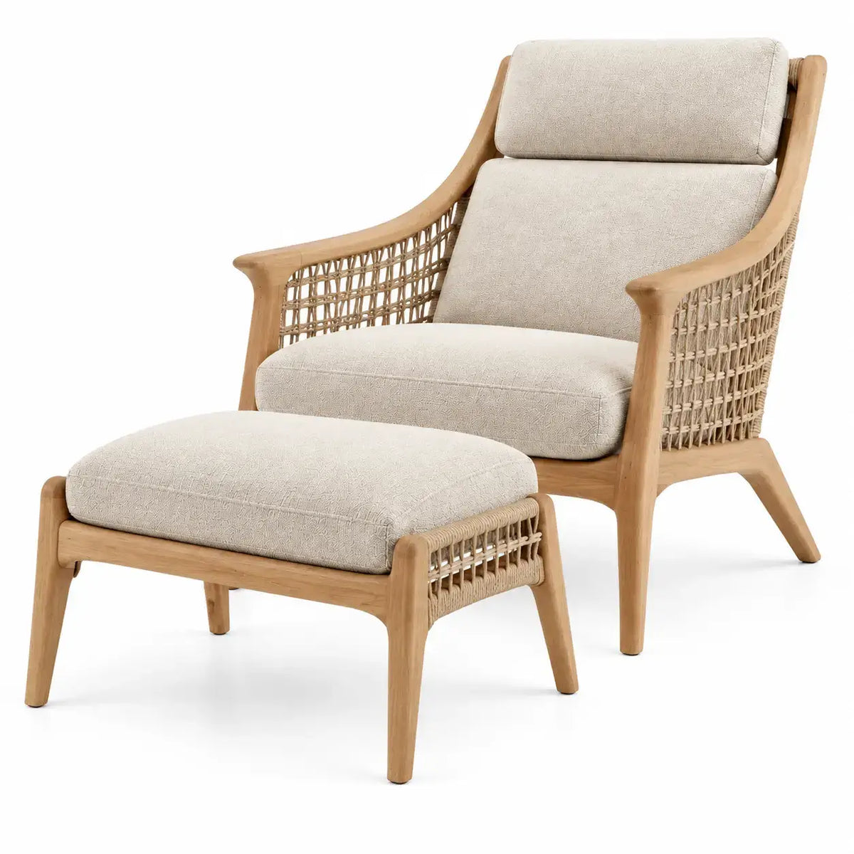 Sillón con reposapiés con detalles de entramado, beige y marrón