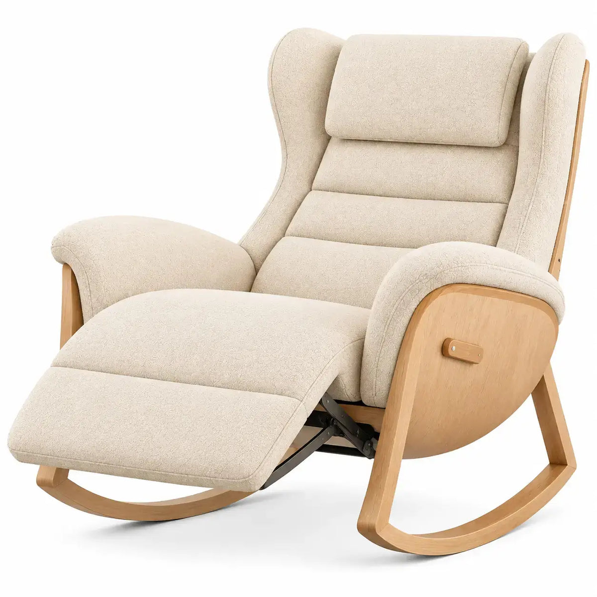 Sillón con reposapiernas con respaldo alto, beige y marrón