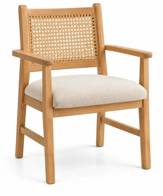 Silla con respaldo con detalles de entramado, beige y marrón