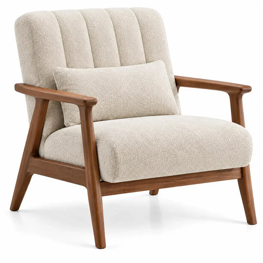 Sillón con estructura abierta con acolchado acanalado, beige y marrón